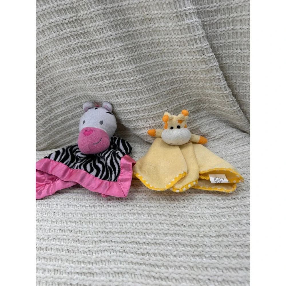 Garanimals Zebra Pink Satin & Cracker Barrel Giraffe Baby Security Blanket Lot‎